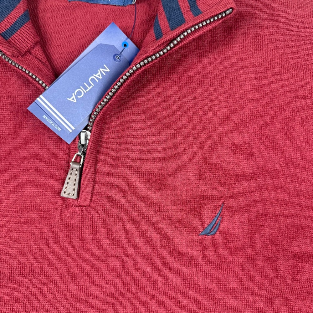 Nautica NavTech Mens XL Burgundy Red Quarter Zip Pullover Sweater NWT - Picture 2 of 6